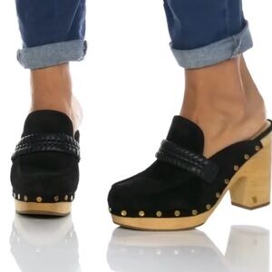 Veronica Beard Black and Tan Mules